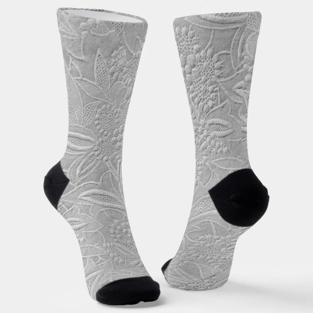 Grey Floral Embossed Look Socks (Angled)