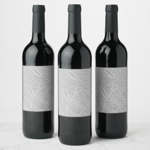 Grey Floral Embossed Look Wine Label