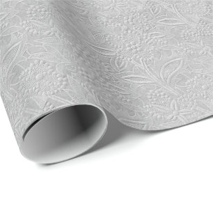 Grey Floral Embossed Look Wrapping Paper