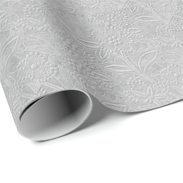 Grey Floral Embossed Look Wrapping Paper (Roll Corner)