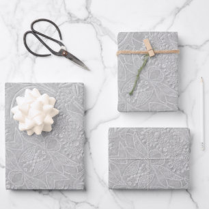 Grey Floral Embossed Look Wrapping Paper Sheet
