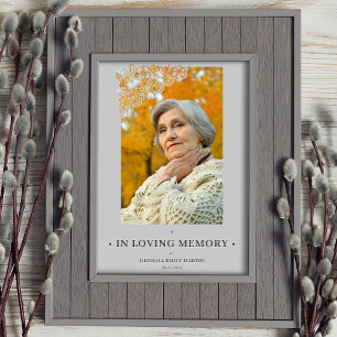Grey Floral Frame & Elegant Photo Funeral Poster
