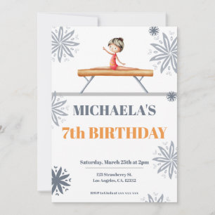 Grey Floral Girl on a Beam Unique Cute Birthday Invitation