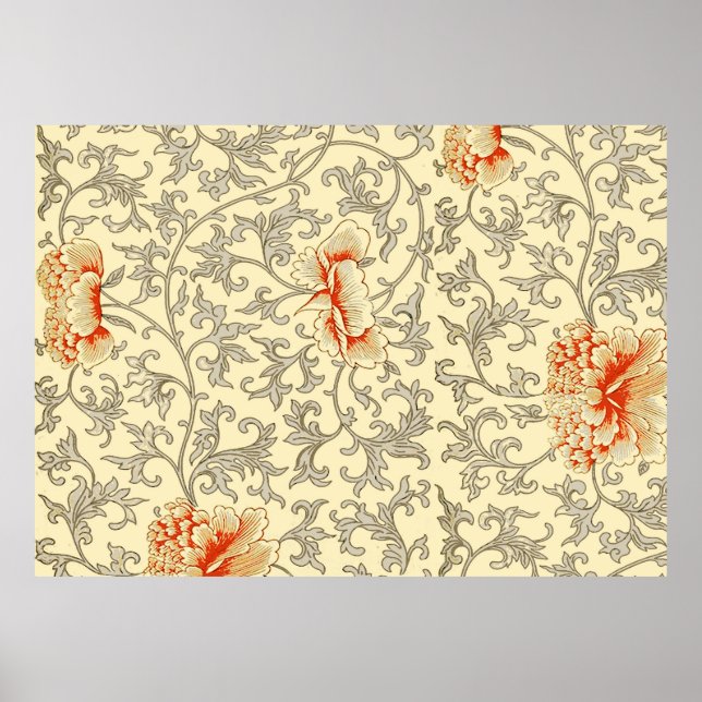 Grey Floral Girly Pattern Art Print Flowers (Front)