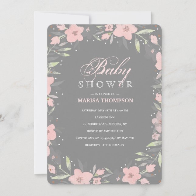 Grey Floral Invitation (Front)