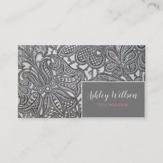 Grey Floral Lace Business Card (Front)