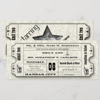 Grey Floral Modern Typography Ticket Wedding Invitation