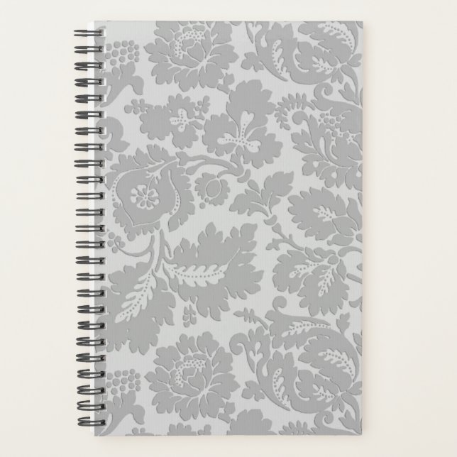 Grey Floral Pattern Elegant Vintage Style Planner (Front)