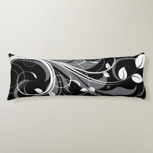 Grey Floral Pattern on Black Body Cushion
