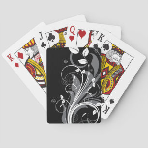 Grey Floral Pattern on Black Playing Cards