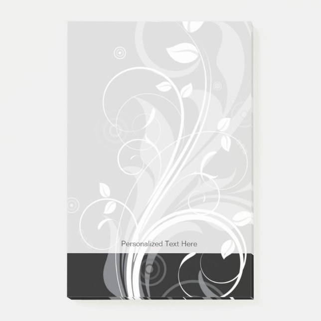 Grey Floral Pattern on Black Post-it Notes (Front)