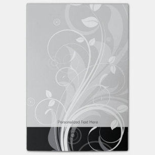 Grey Floral Pattern on Black Post-it Notes