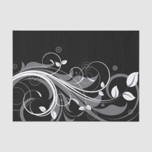 Grey Floral Pattern on Black Tissue Paper