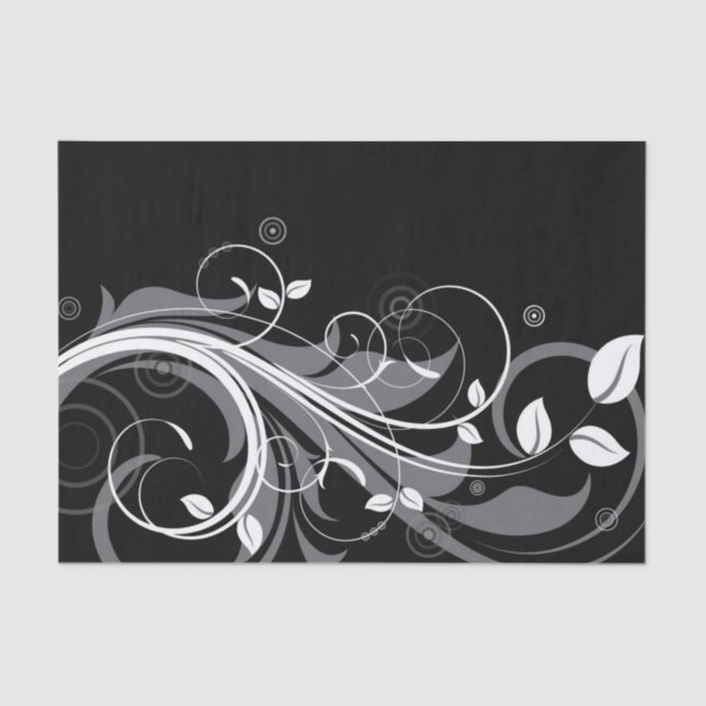 Grey Floral Pattern on Black Tissue Paper (Front)