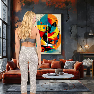 Grey Floral Pattern with Custom Text and Logo Capri Leggings