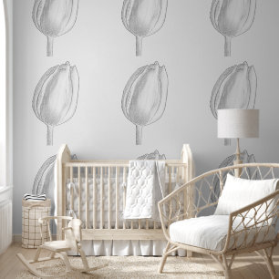 Grey Floral Patterns Tulips Flowers Art Elegant  Wallpaper