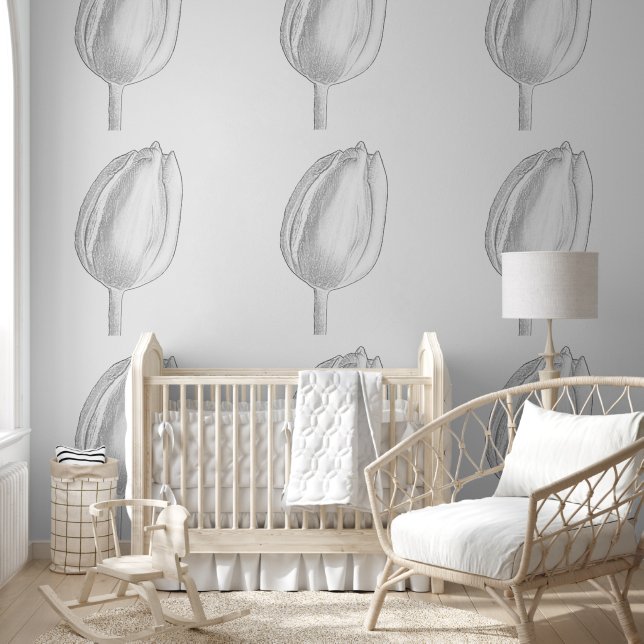 Grey Floral Patterns Tulips Flowers Art Elegant  Wallpaper (Kids)