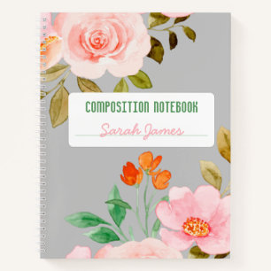 Grey Floral Personalised Composition Journal