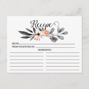 Grey Floral Recipe Card