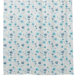 Grey floral , retro , grey , blue , elegant shower curtain