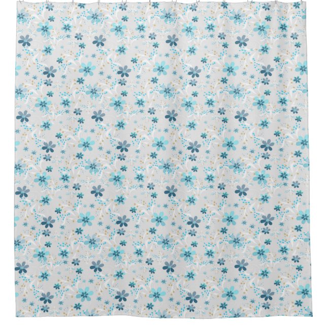 Grey floral , retro , grey , blue , elegant shower curtain (Front)