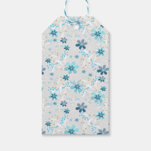 Grey floral , retro , grey , blue gift tags