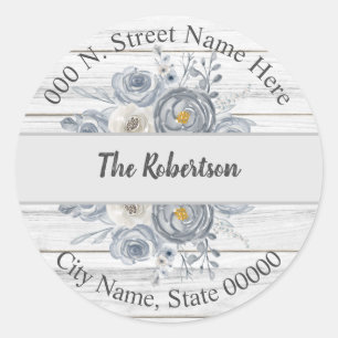 Grey Floral Return Address Classic Round Sticker