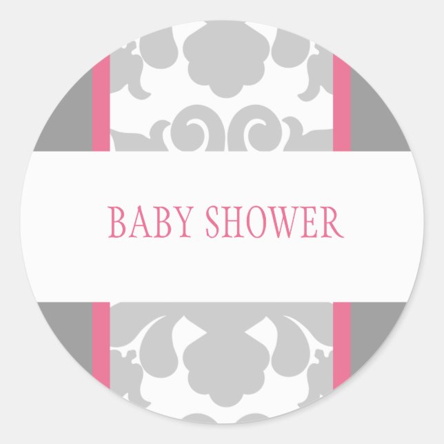 Grey Floral Ribbon Sticker-pink Classic Round Sticker (Front)