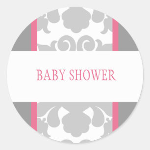 Grey Floral Ribbon Sticker-pink Classic Round Sticker