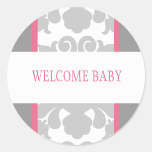 Grey Floral Ribbon Sticker-pink Classic Round Sticker