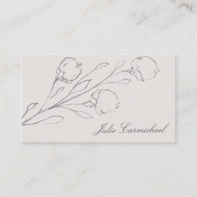 Grey Floral Sketch Elegant Business Card (Front)