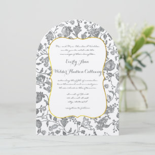 Grey Floral Toile Border Custom Colour Wedding Invitation