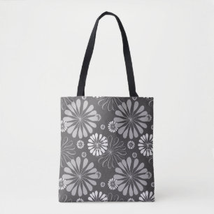 grey floral tote bag