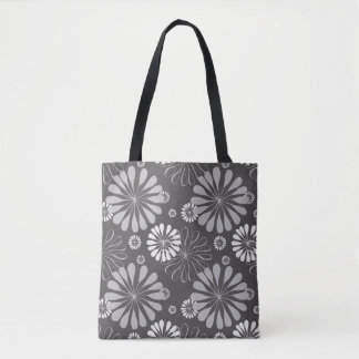 grey floral tote bag