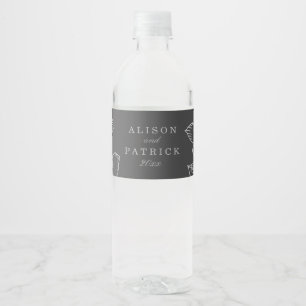 Grey Floral Water Bottle Label