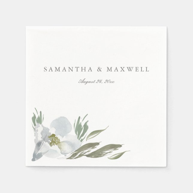 Grey Floral Watercolor Template Napkins (Front)