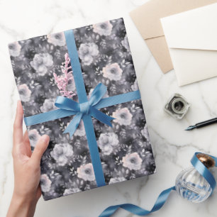 Grey Floral Watercolor Wrapping Paper