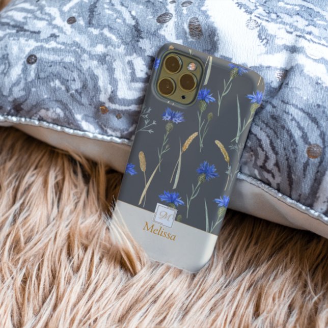 Grey Floral Wildflower Monogram Case-Mate iPhone Case (Creator Uploaded)