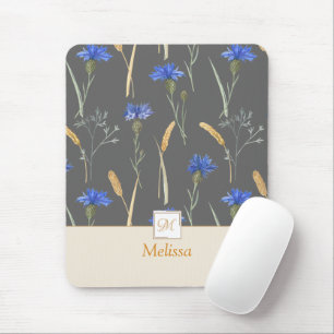 Grey Floral Wildflower Monogram Mouse Mat