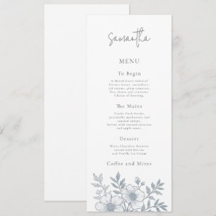 Grey Florals Wedding Menu Card with Guest Name