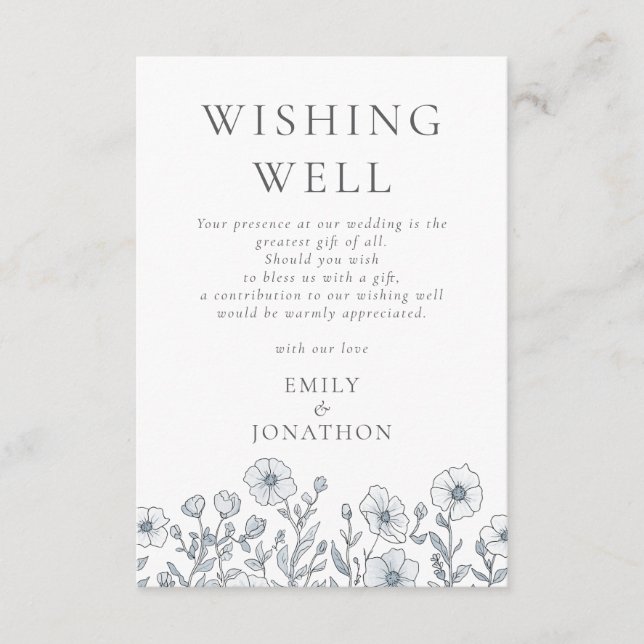 Grey Florals Wishing Well Wedding Enclosure Card (Front)