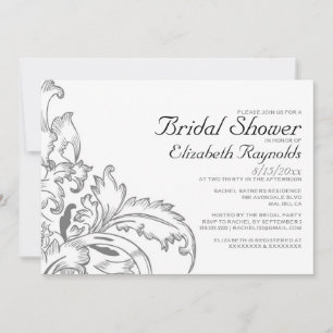 Grey Flourish Bridal Shower Invitations