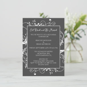 Grey Flourish Rehearsal Dinner Invitation