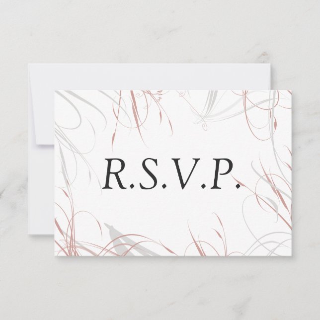 Grey Flourishes and Blush Swirls Wedding RSVP (Front)