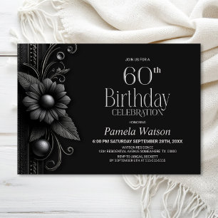 Grey Flower 60th Birthday Party Invitation
