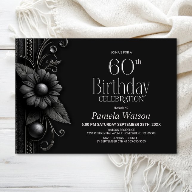 Grey Flower 60th Birthday Party Invitation (Creator Uploaded)