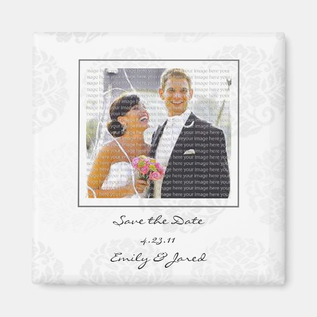 Grey Flower Bouquet Save the Date Magnets (Front)