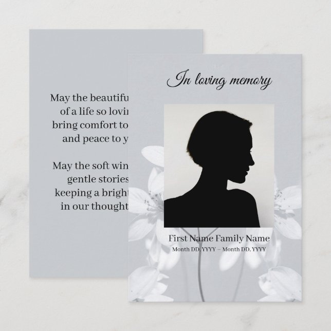 Grey flower funeral prayer card (Front/Back)