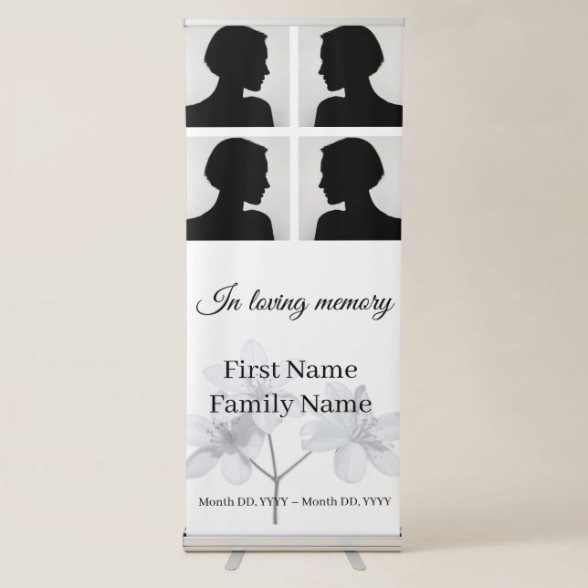 Grey flower memorial collage retractable banner (Front)