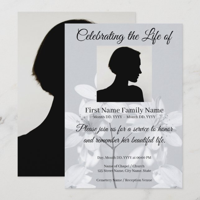 Grey flower memorial invitation (Front/Back)